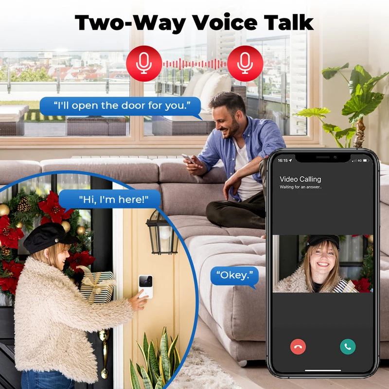 Home Security Front Door Camera - Sonnette vidéo WiFi Tuya, caméra HD